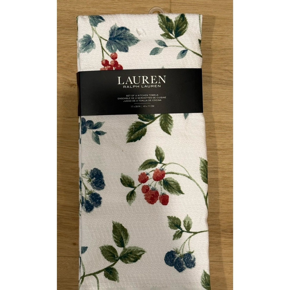 Ralph Lauren Kitchen Towel Set of 2 Summer Berries‎ 100% Cotton New!